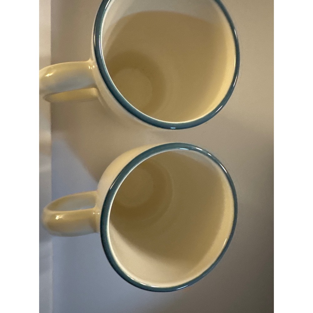 Pfaltzgraff Cream Stoneware Large Mugs Blue Green Accent Ribbed Design Set of 2‎ - Picture 3 of 4